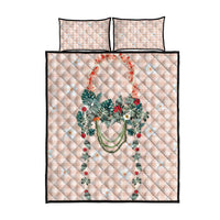 Peach Hawaiian Palaka Quilt Bed Set Kukui Nut Money Lei - Polynesian Pride