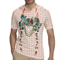 Peach Hawaiian Palaka Rugby Jersey Kukui Nut Money Lei - Polynesian Pride