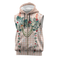 Peach Hawaiian Palaka Sleeveless Zip Hoodie Kukui Nut Money Lei LT9 Peach - Polynesian Pride
