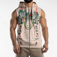 Peach Hawaiian Palaka Sleeveless Zip Hoodie Kukui Nut Money Lei LT9 - Polynesian Pride