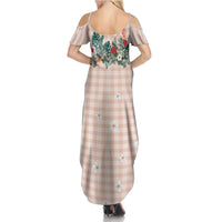 Peach Hawaiian Palaka Summer Maxi Dress Kukui Nut Money Lei - Polynesian Pride