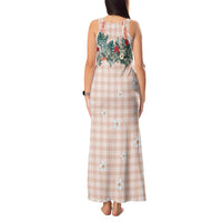 Peach Hawaiian Palaka Tank Maxi Dress Kukui Nut Money Lei - Polynesian Pride