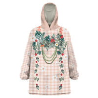 Peach Hawaiian Palaka Wearable Blanket Hoodie Kukui Nut Money Lei - Polynesian Pride