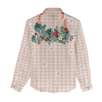 Peach Hawaiian Palaka Women Casual Shirt Kukui Nut Money Lei - Polynesian Pride