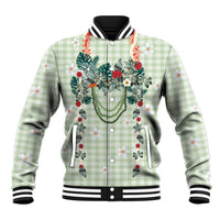 Sage Green Hawaiian Palaka Baseball Jacket Kukui Nut Money Lei LT9 Unisex Green - Polynesian Pride