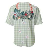 Sage Green Hawaiian Palaka Baseball Jersey Kukui Nut Money Lei - Polynesian Pride