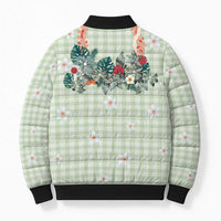 Sage Green Hawaiian Palaka Bomber Puffer Jacket Kukui Nut Money Lei LT9 - Polynesian Pride