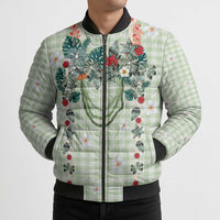 Sage Green Hawaiian Palaka Bomber Puffer Jacket Kukui Nut Money Lei LT9 - Polynesian Pride