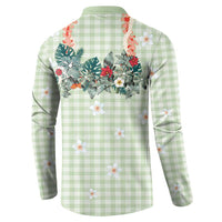 Sage Green Hawaiian Palaka Button Sweatshirt Kukui Nut Money Lei LT9 - Polynesian Pride