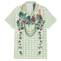 Sage Green Hawaiian Palaka Family Matching Long Sleeve Bodycon Dress and Hawaiian Shirt Kukui Nut Money Lei - Polynesian Pride