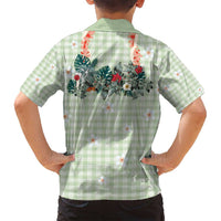 Sage Green Hawaiian Palaka Family Matching Off Shoulder Short Dress and Hawaiian Shirt Kukui Nut Money Lei - Polynesian Pride
