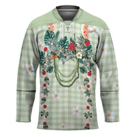Sage Green Hawaiian Palaka Hockey Jersey Kukui Nut Money Lei LT9 Unisex Green - Polynesian Pride