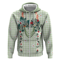 Sage Green Hawaiian Palaka Hoodie Kukui Nut Money Lei - Polynesian Pride