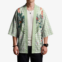 Sage Green Hawaiian Palaka Kimono Kukui Nut Money Lei - Polynesian Pride