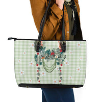 Sage Green Hawaiian Palaka Leather Tote Bag Kukui Nut Money Lei LT9 - Polynesian Pride