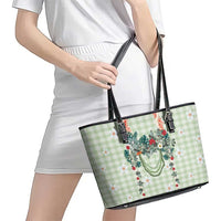 Sage Green Hawaiian Palaka Leather Tote Bag Kukui Nut Money Lei LT9 - Polynesian Pride