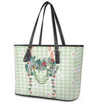Sage Green Hawaiian Palaka Leather Tote Bag Kukui Nut Money Lei LT9 - Polynesian Pride