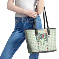 Sage Green Hawaiian Palaka Leather Tote Bag Kukui Nut Money Lei LT9 - Polynesian Pride