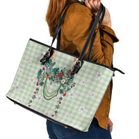 Sage Green Hawaiian Palaka Leather Tote Bag Kukui Nut Money Lei LT9 - Polynesian Pride
