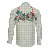 Sage Green Hawaiian Palaka Long Sleeve Button Shirt Kukui Nut Money Lei LT9 - Polynesian Pride