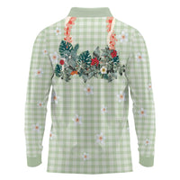 Sage Green Hawaiian Palaka Long Sleeve Polo Shirt Kukui Nut Money Lei - Polynesian Pride