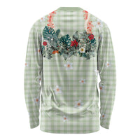 Sage Green Hawaiian Palaka Long Sleeve Shirt Kukui Nut Money Lei LT9 - Polynesian Pride