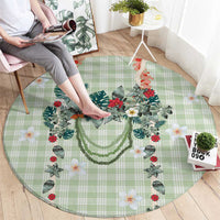 Sage Green Hawaiian Palaka Round Carpet Kukui Nut Money Lei - Polynesian Pride