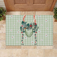 Sage Green Hawaiian Palaka Rubber Doormat Kukui Nut Money Lei LT9 Green - Polynesian Pride