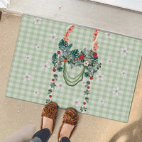 Sage Green Hawaiian Palaka Rubber Doormat Kukui Nut Money Lei LT9 - Polynesian Pride