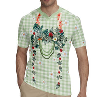 Sage Green Hawaiian Palaka Rugby Jersey Kukui Nut Money Lei LT9 - Polynesian Pride