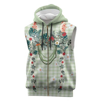 Sage Green Hawaiian Palaka Sleeveless Zip Hoodie Kukui Nut Money Lei LT9 Green - Polynesian Pride