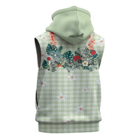 Sage Green Hawaiian Palaka Sleeveless Zip Hoodie Kukui Nut Money Lei LT9 - Polynesian Pride