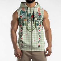 Sage Green Hawaiian Palaka Sleeveless Zip Hoodie Kukui Nut Money Lei LT9 - Polynesian Pride