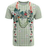 Sage Green Hawaiian Palaka T Shirt Kukui Nut Money Lei - Polynesian Pride