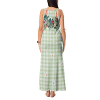 Sage Green Hawaiian Palaka Tank Maxi Dress Kukui Nut Money Lei - Polynesian Pride