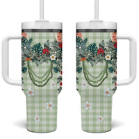 Sage Green Hawaiian Palaka Tumbler With Handle Kukui Nut Money Lei - Polynesian Pride