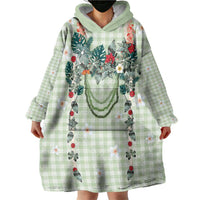 Sage Green Hawaiian Palaka Wearable Blanket Hoodie Kukui Nut Money Lei LT9 - Polynesian Pride