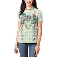 Sage Green Hawaiian Palaka Women Polo Shirt Kukui Nut Money Lei - Polynesian Pride