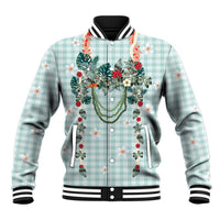 Turquoise Hawaiian Palaka Baseball Jacket Kukui Nut Money Lei LT9 Unisex Turquoise - Polynesian Pride