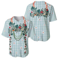 Turquoise Hawaiian Palaka Baseball Jersey Kukui Nut Money Lei - Polynesian Pride