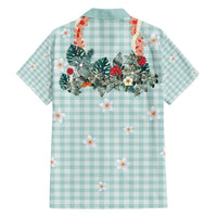 Turquoise Hawaiian Palaka Family Matching Off Shoulder Maxi Dress and Hawaiian Shirt Kukui Nut Money Lei - Polynesian Pride