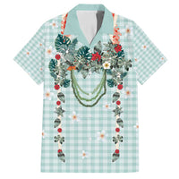 Turquoise Hawaiian Palaka Family Matching Summer Maxi Dress and Hawaiian Shirt Kukui Nut Money Lei - Polynesian Pride