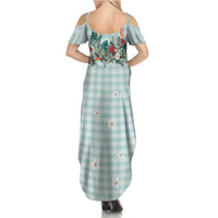 Turquoise Hawaiian Palaka Family Matching Summer Maxi Dress and Hawaiian Shirt Kukui Nut Money Lei - Polynesian Pride