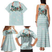 Turquoise Hawaiian Palaka Family Matching Tank Maxi Dress and Hawaiian Shirt Kukui Nut Money Lei - Polynesian Pride