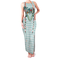 Turquoise Hawaiian Palaka Family Matching Tank Maxi Dress and Hawaiian Shirt Kukui Nut Money Lei - Polynesian Pride