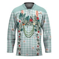 Turquoise Hawaiian Palaka Hockey Jersey Kukui Nut Money Lei LT9 Unisex Turquoise - Polynesian Pride