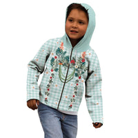 Turquoise Hawaiian Palaka Kid Hoodie Kukui Nut Money Lei - Polynesian Pride