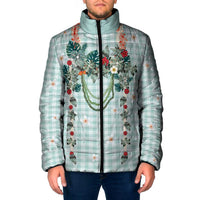 Turquoise Hawaiian Palaka Padded Jacket Kukui Nut Money Lei LT9 Men Turquoise - Polynesian Pride