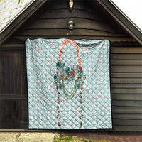 Turquoise Hawaiian Palaka Quilt Kukui Nut Money Lei - Polynesian Pride