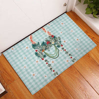 Turquoise Hawaiian Palaka Rubber Doormat Kukui Nut Money Lei LT9 - Polynesian Pride